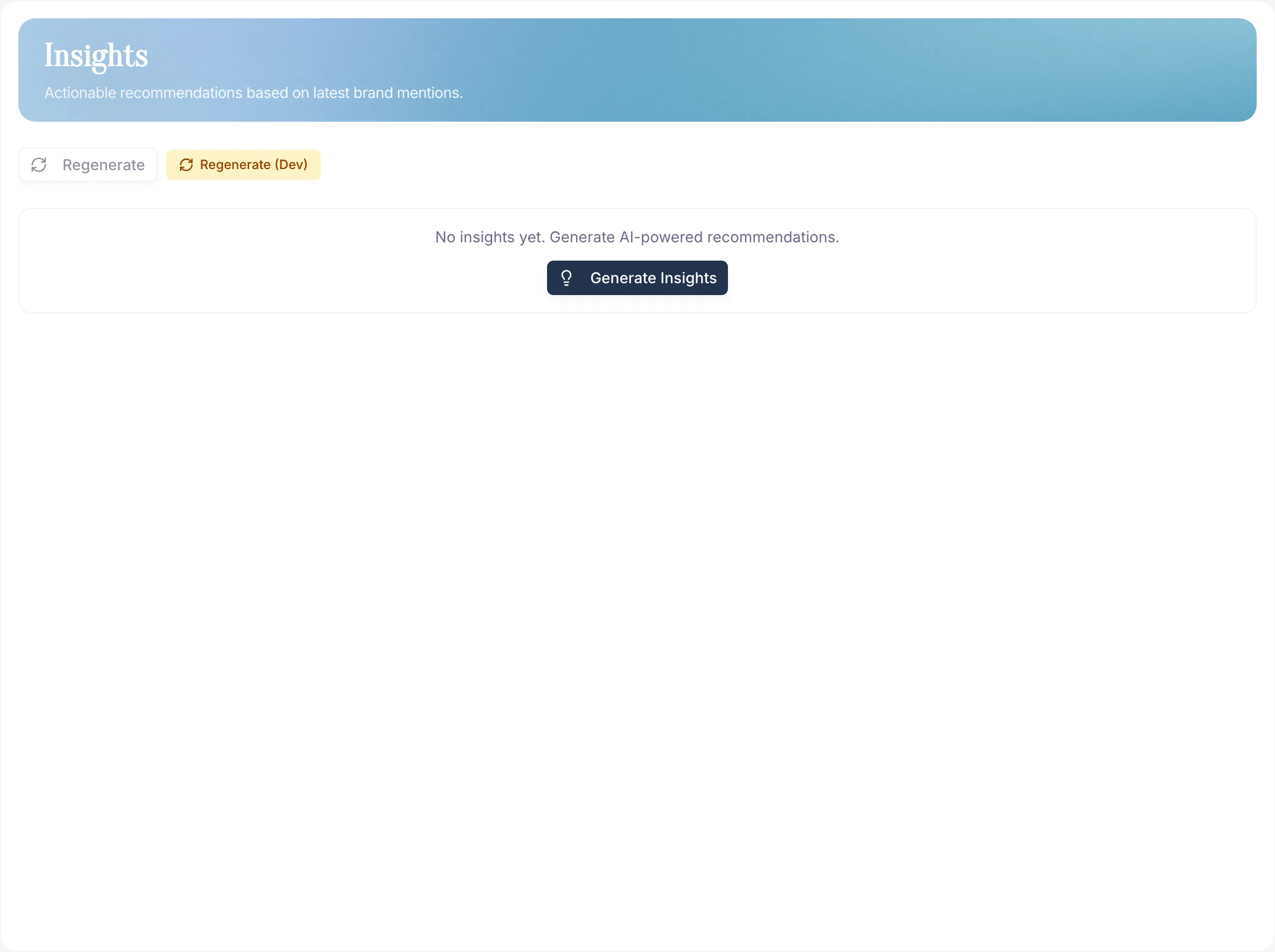 PromptScout insights page with prioritized AI visibility recommendations
